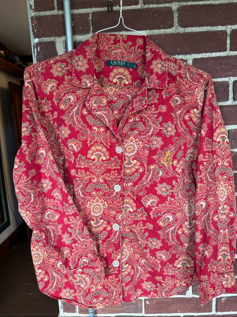 Ralph Lauren Red Paisley Print Button-Up flannel pajamas top & bottoms